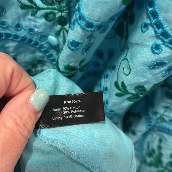 Boston Proper Blue Green Eyelet Dress Balloon Sleeve Women’s Size Small - Picture 11 of 11